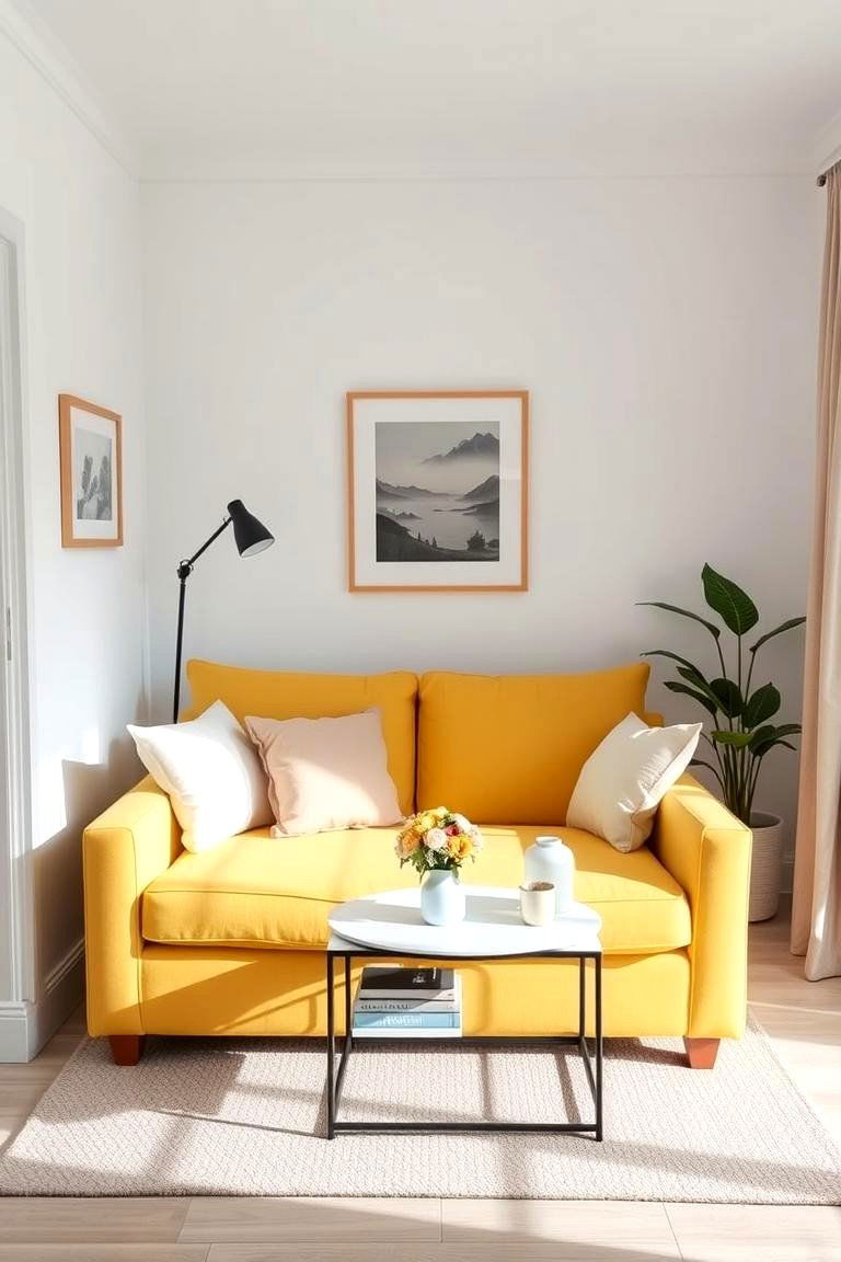Yellow Loveseat in a Small Living Room - 24 Yellow Couch Living Room Ideas