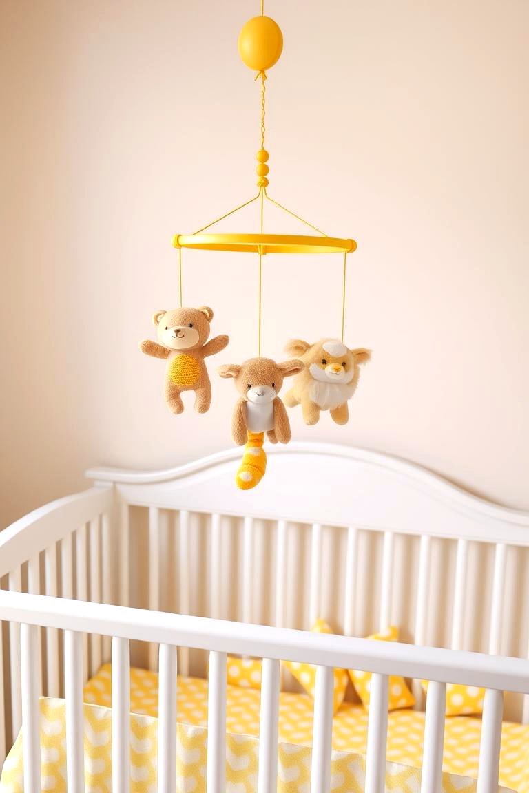 Yellow Mobile Above the Crib - 24 Yellow Nursery Ideas