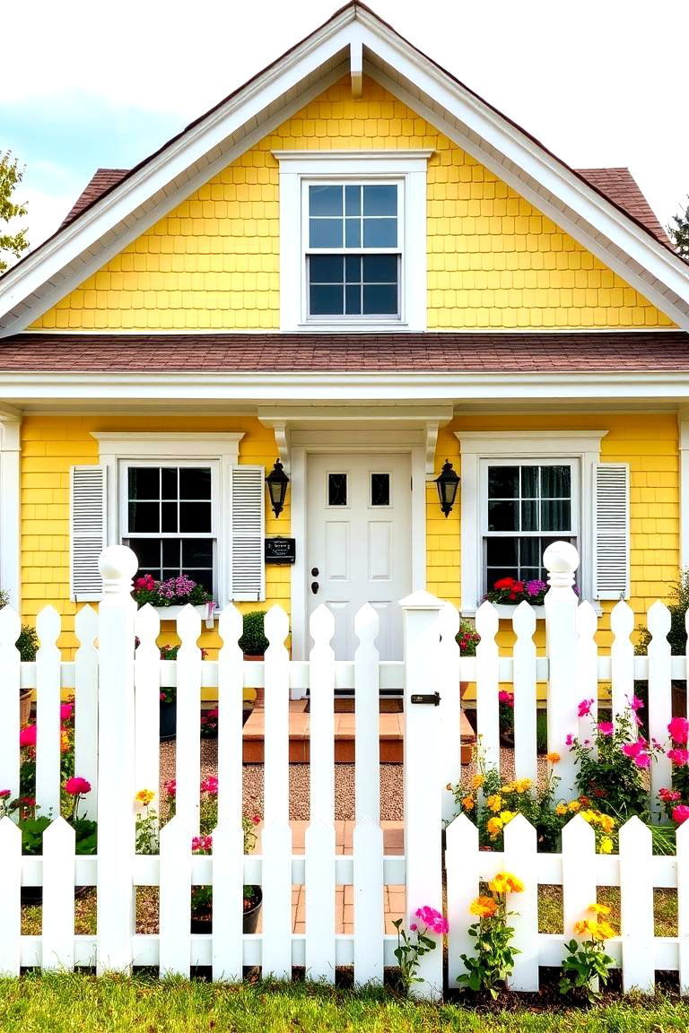 Yellow Shingles with White Picket Fence - 24 Yellow Exterior Home Ideas