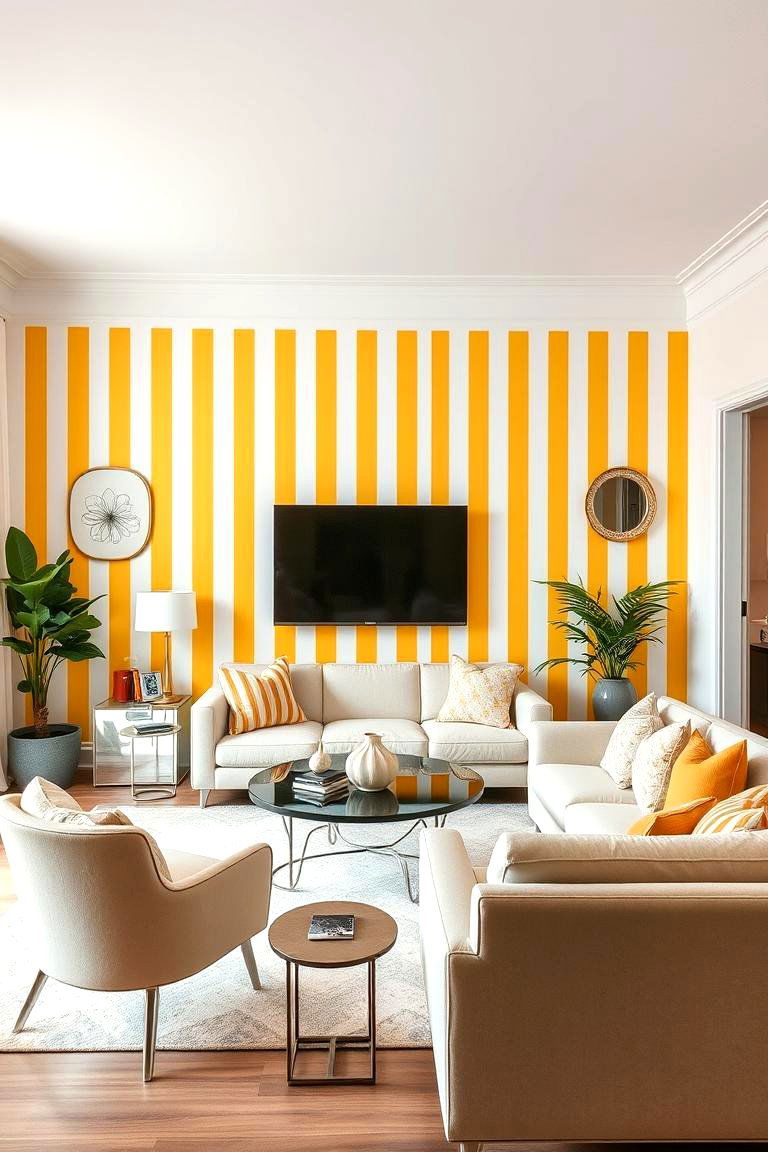 Yellow Striped Wallpaper - 24 Yellow Living Room Ideas