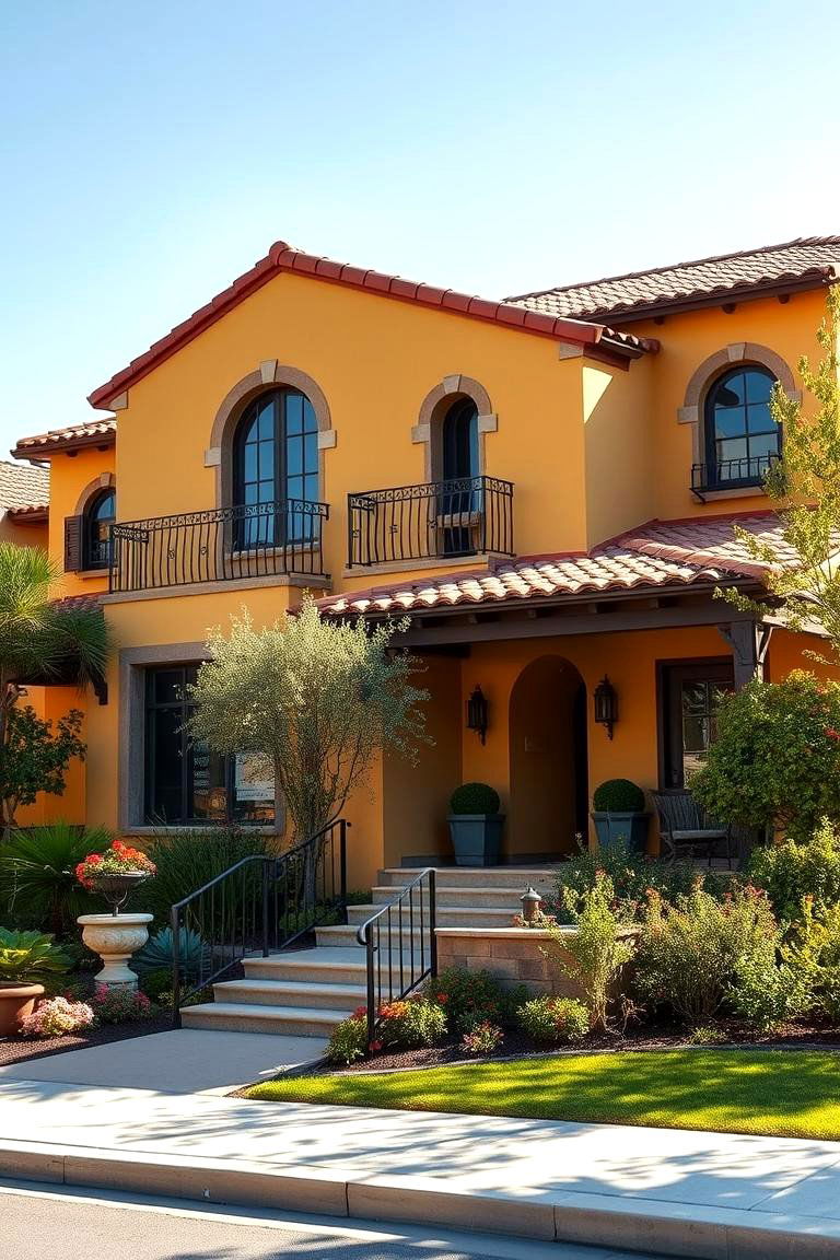 Yellow Stucco with Terracotta Roof - 24 Yellow Exterior Home Ideas