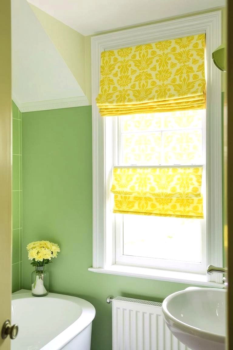 Yellow Window Treatments in a Green Bathroom - 24 Yellow and Green Bathroom Ideas