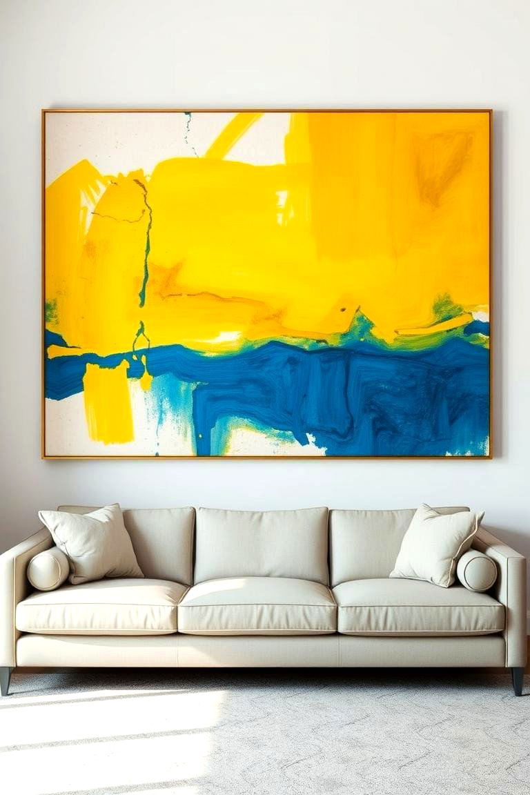 Yellow and Blue Artwork as a Focal Point - 24 Yellow and Blue Living Room Ideas