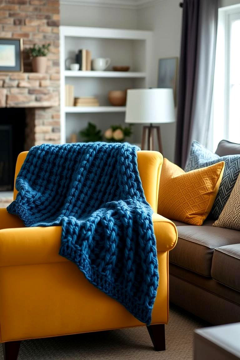 Yellow and Blue Textiles for Texture - 24 Yellow and Blue Living Room Ideas