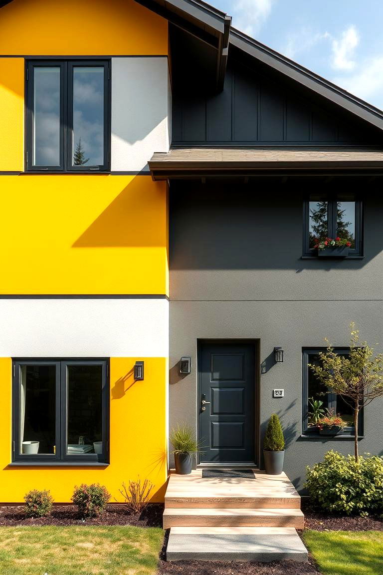 Yellow and Gray Color Blocking - 24 Yellow Exterior Home Ideas
