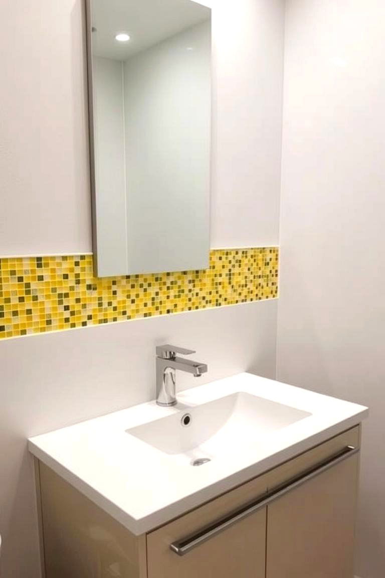 Yellow and Green Mosaic Tile Backsplash - 24 Yellow and Green Bathroom Ideas