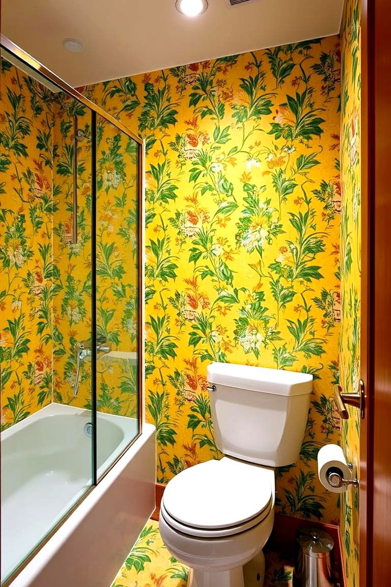 Yellow and Green Patterned Wallpaper - 24 Yellow and Green Bathroom Ideas