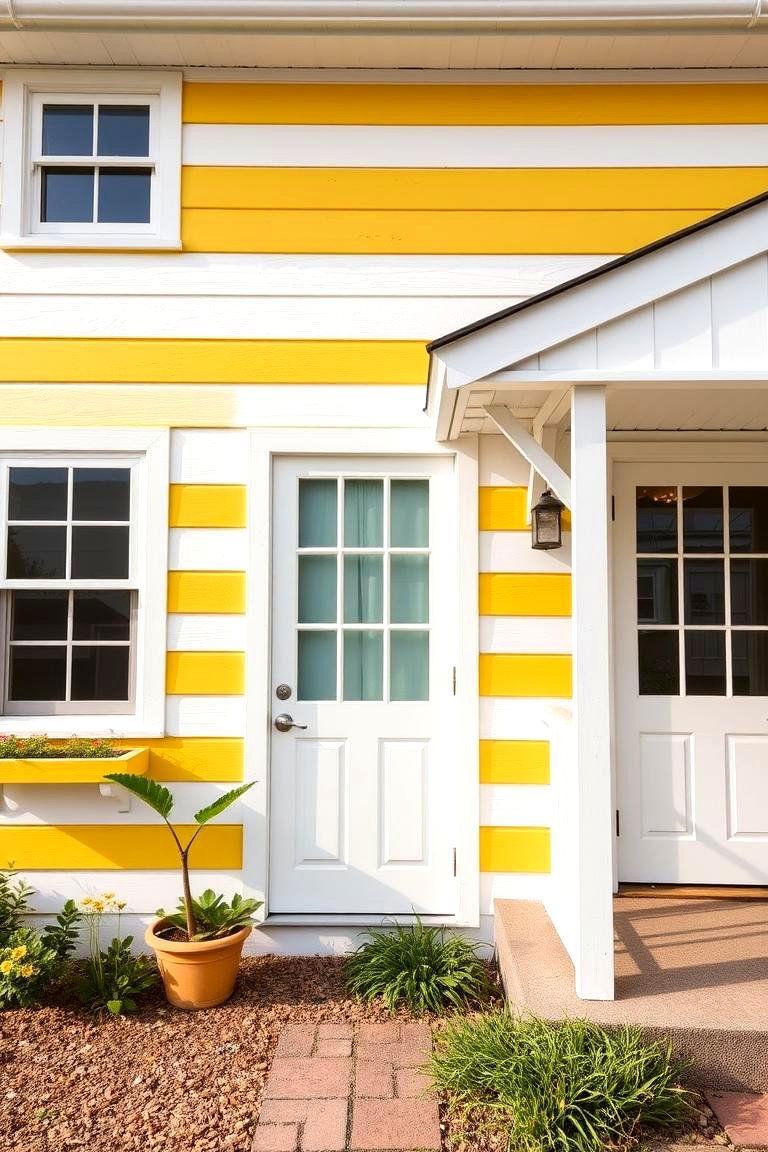 Yellow and White Stripes for a Coastal Feel - 24 Yellow Exterior Home Ideas