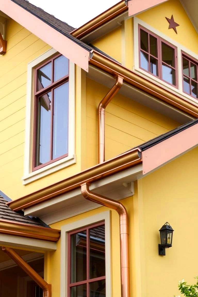 Yellow with Copper Gutters and Downspouts - 24 Yellow Exterior Home Ideas