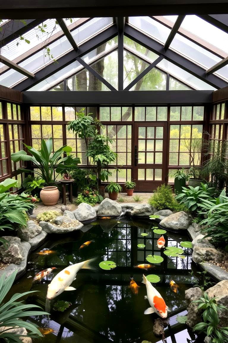 Zen Garden Greenhouse with Koi Pond - 24 Fantasy Greenhouse Ideas