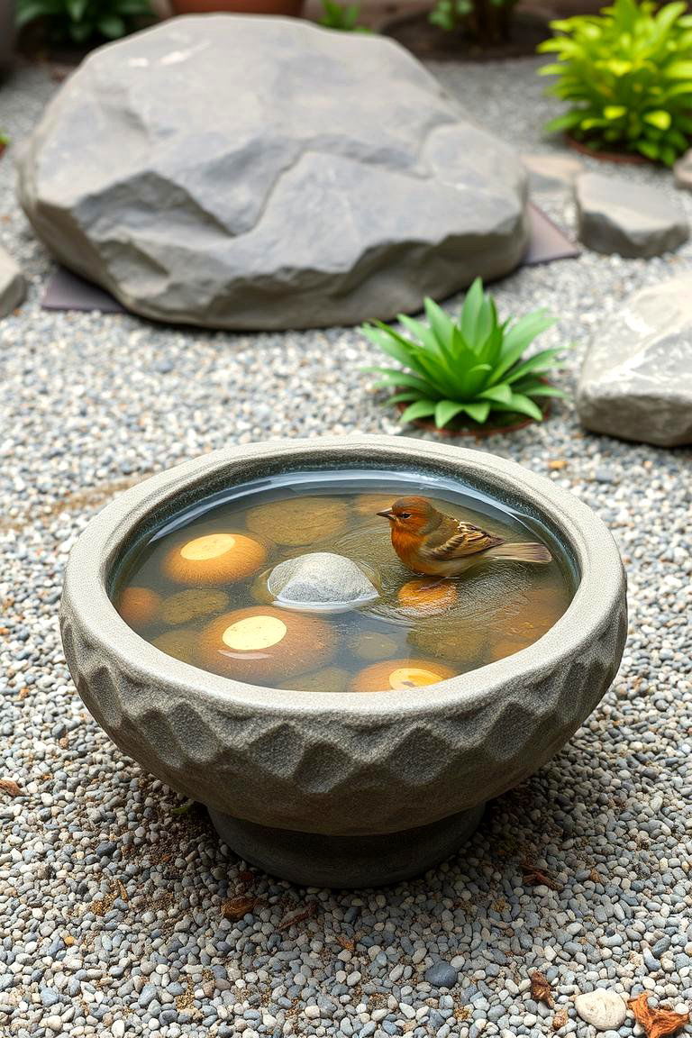 Zen Garden with a Bird Bath - 24 Zen Garden Ideas