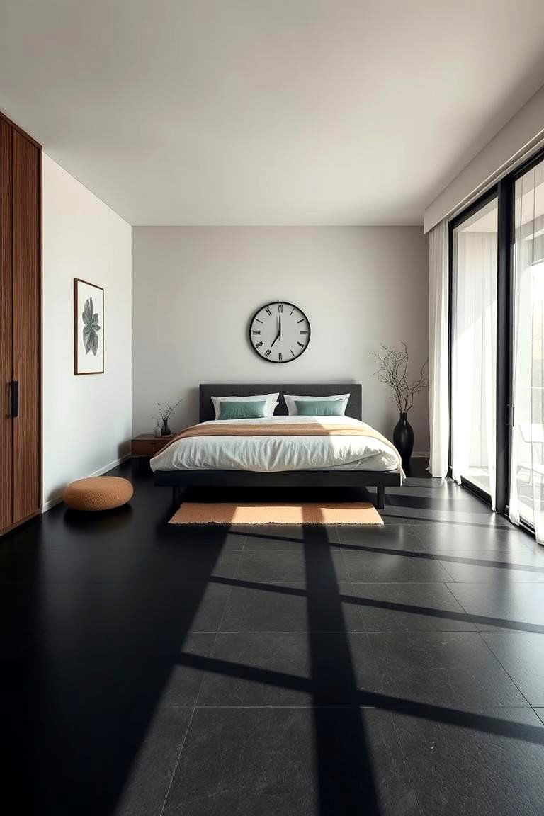 Zen Inspired Black Floor Bedroom Retreat - 24 Black Floor Bedroom Ideas