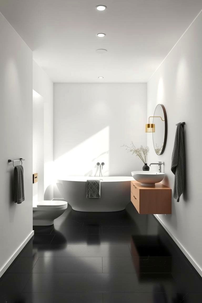 Zen Inspired Calmness - 24 Black Floor Bathroom With White Walls Ideas