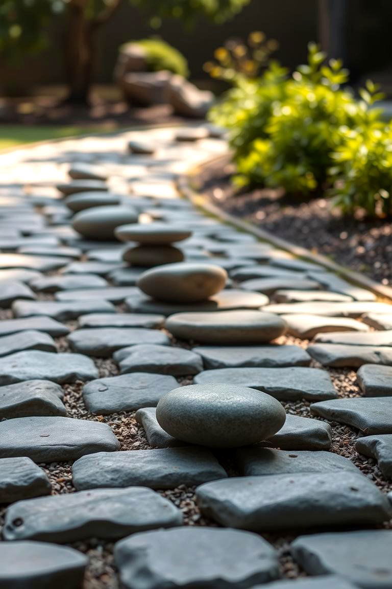 Zen Inspired Cobblestone Path - 24 Cobble Stone Walkway Ideas