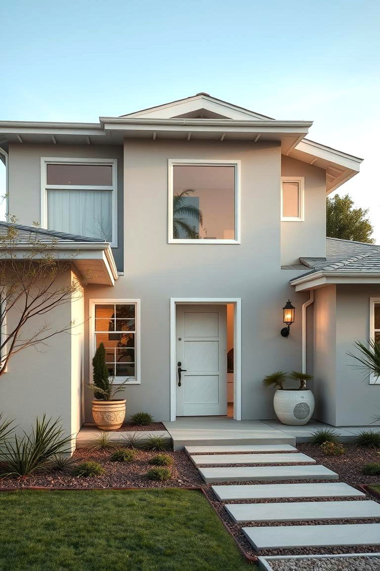 Zen Inspired Home Retreat - 24 Light Grey House With White Trim Design Ideas