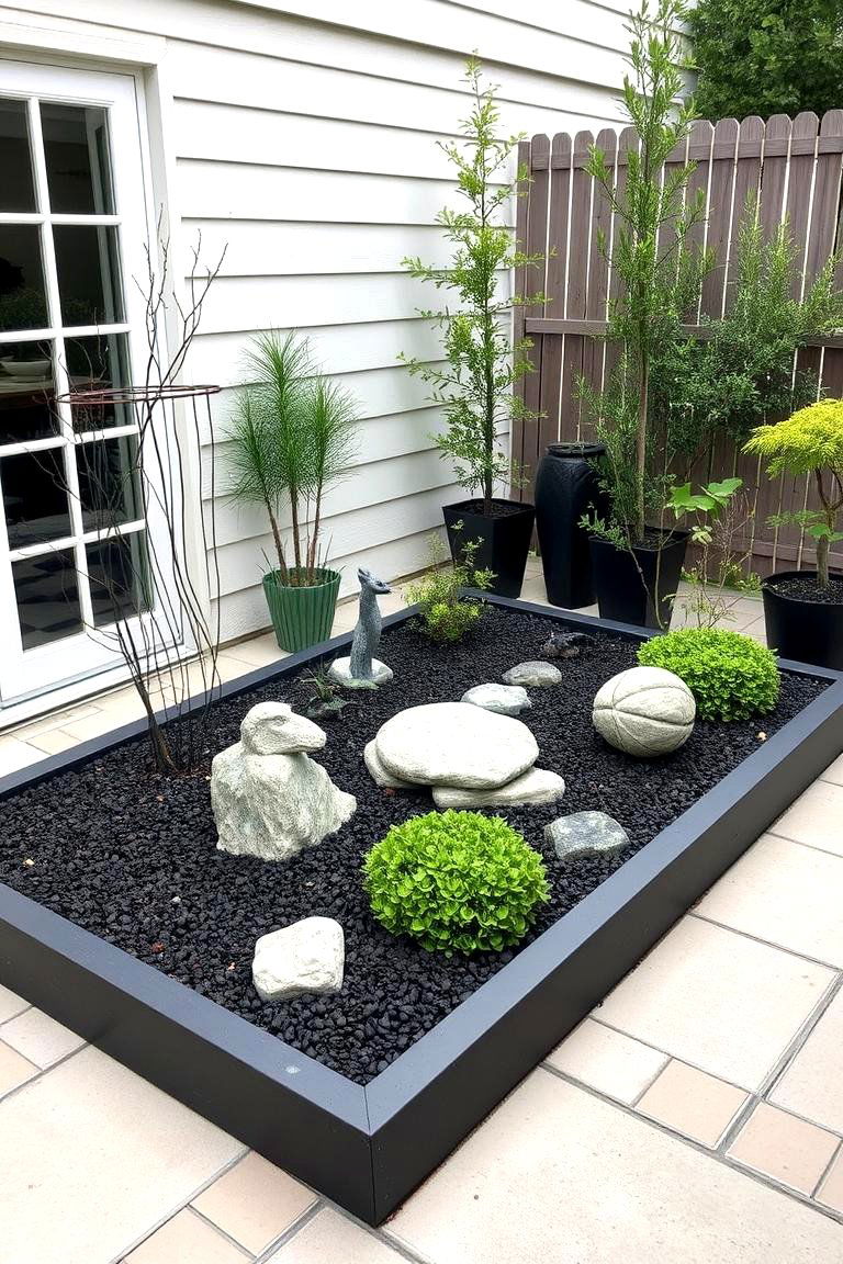 Zen Inspired Monochrome Garden Arrangement - 24 Black and White Patio Ideas