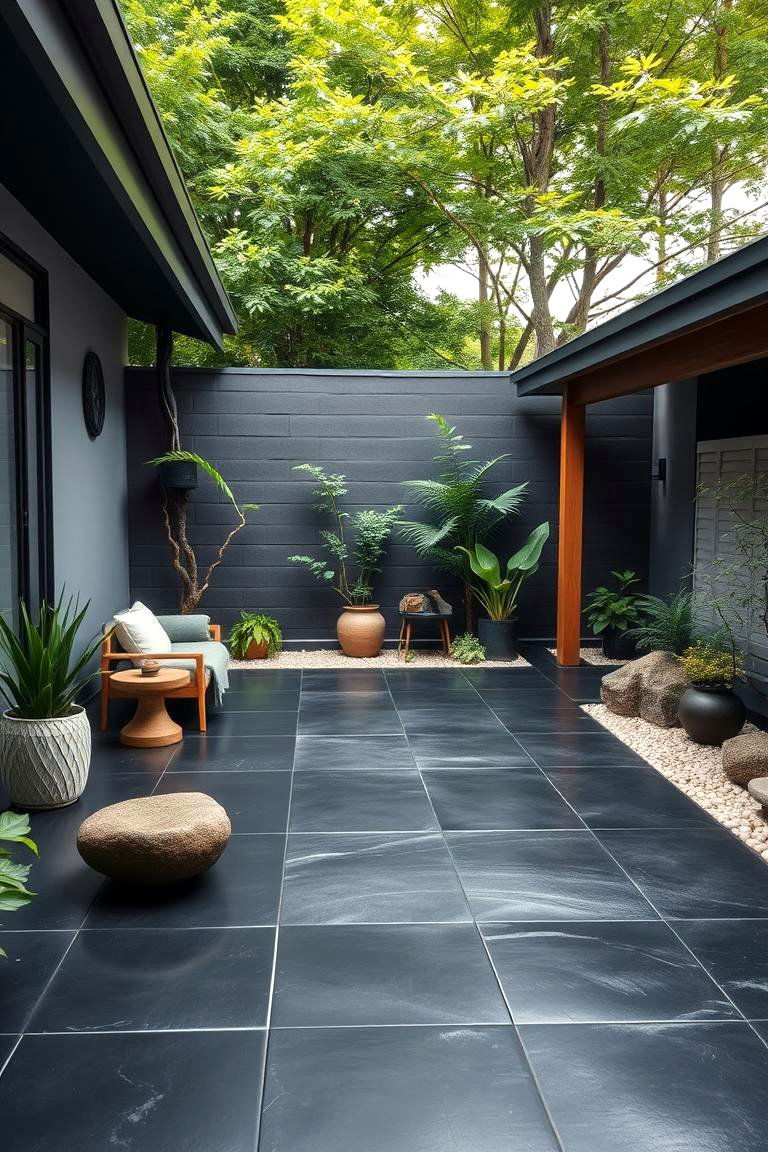 Zen Inspired Retreat - 24 black concrete patio ideas