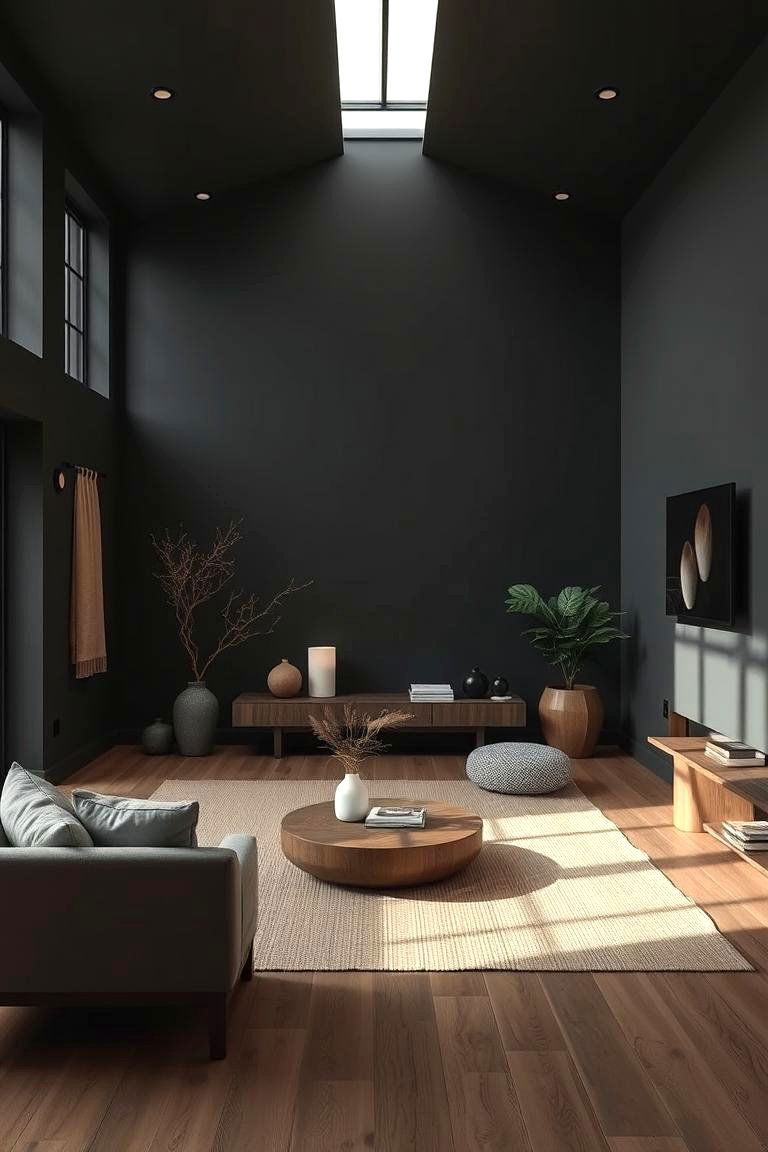Zen Inspired Retreat - 24 Contrasting Living Rooms With Dark Grey Walls