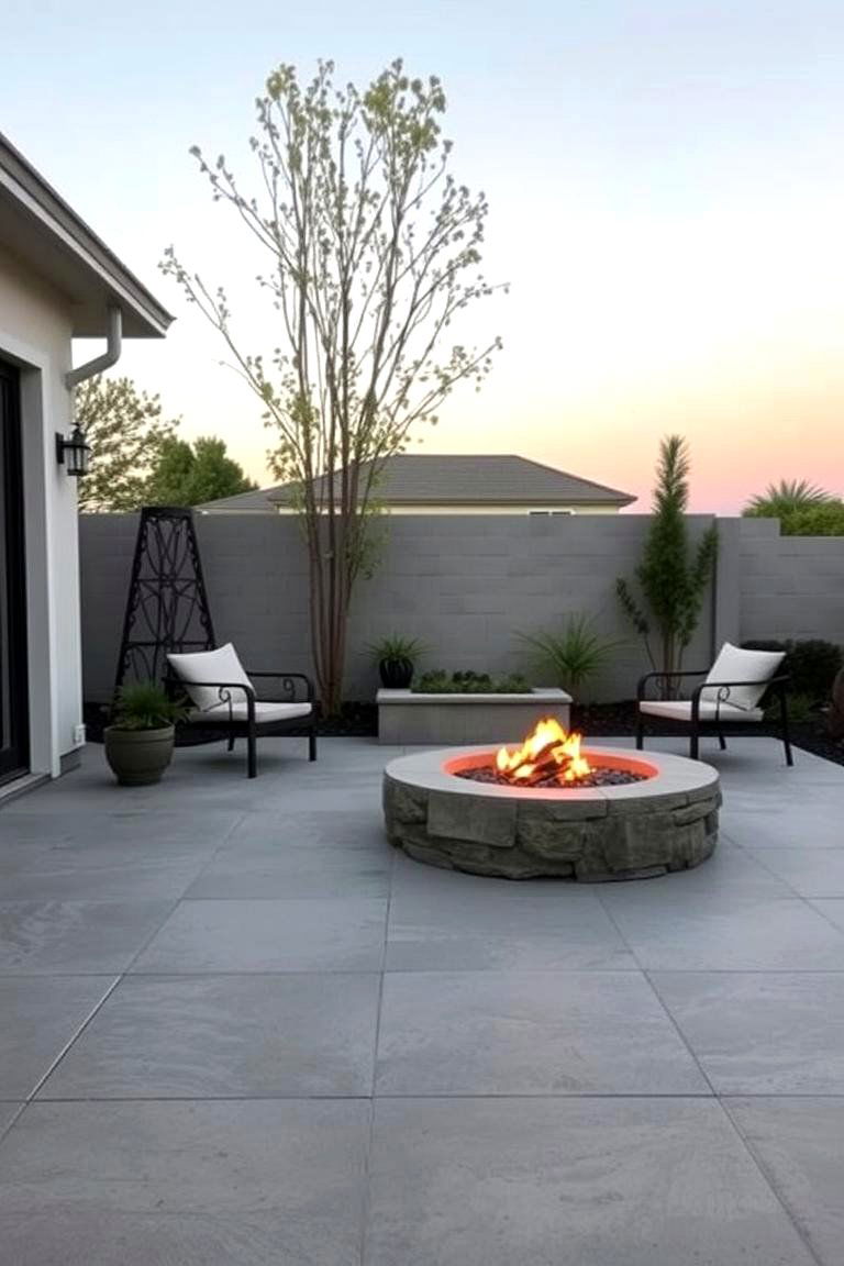 Zen Inspired Stamped Concrete Sanctuary - 24 stamped concrete patio with fire pit ideas