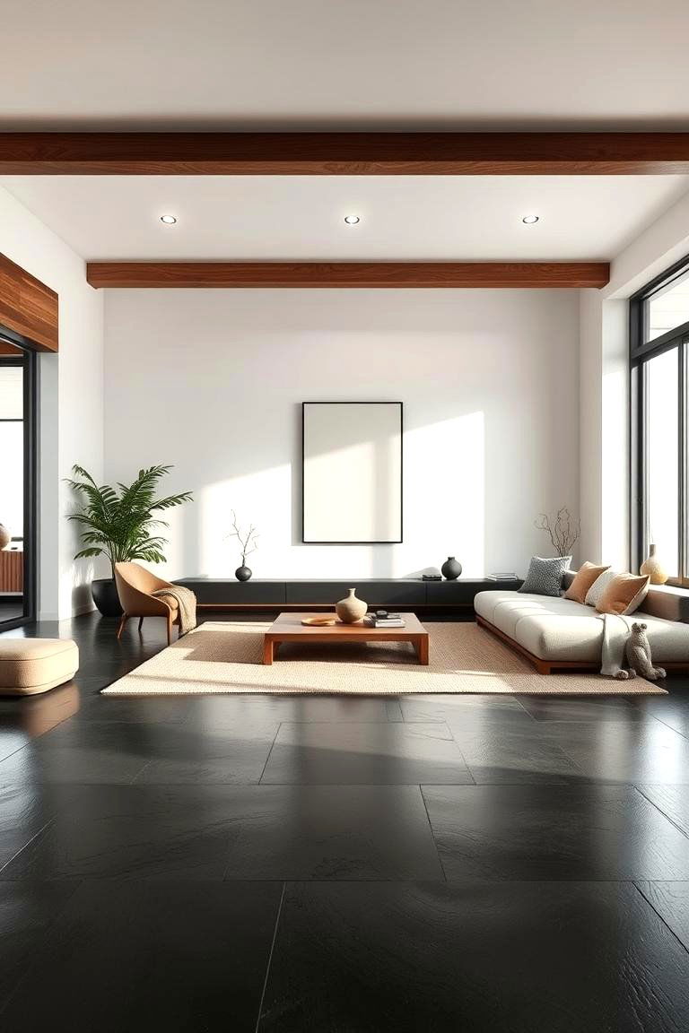 Zen Inspired Tranquility - 24 Black Floor Living Room Ideas