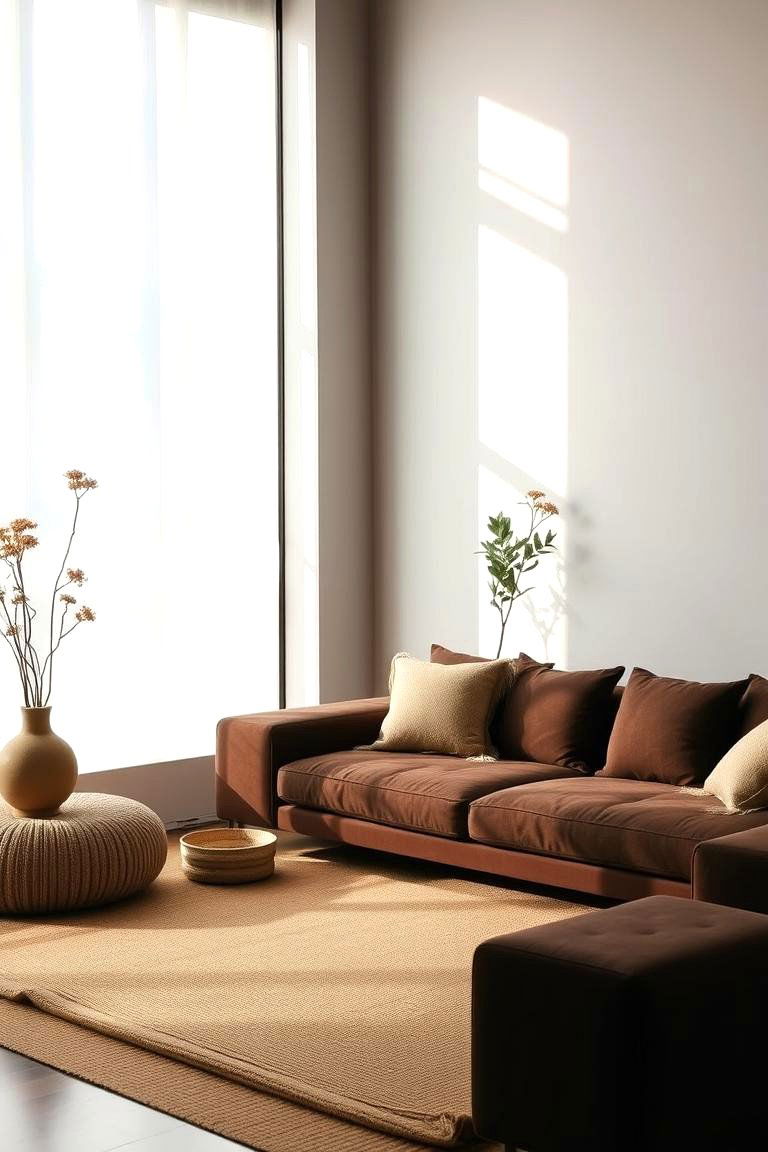 Zen Retreat Ambiance - 24 Dark Brown Couch Living Room Ideas