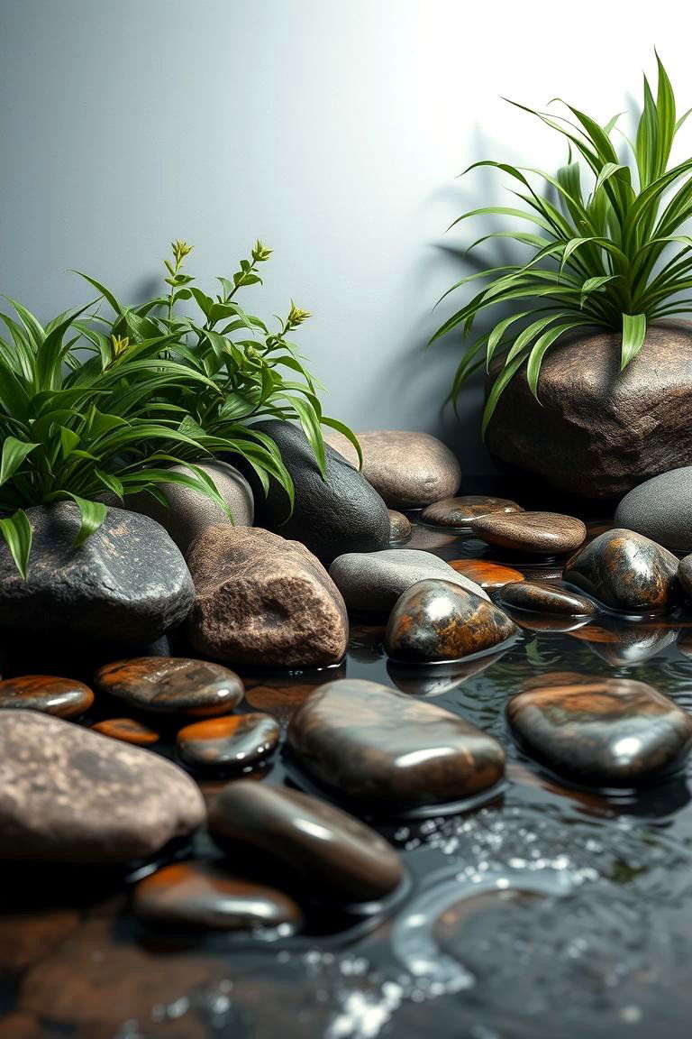 Zen Stones and Water - 24 Bathroom Mural Ideas