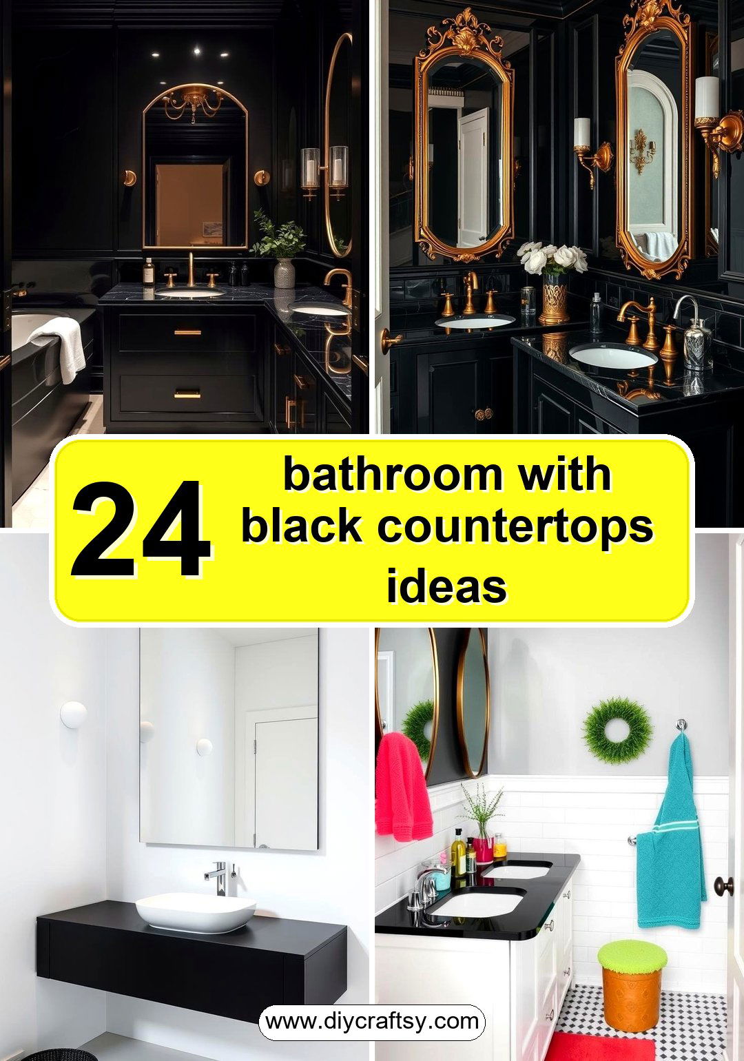bathroom with black countertops ideas