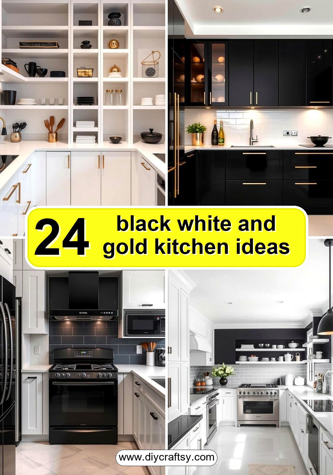 black white and gold kitchen ideas