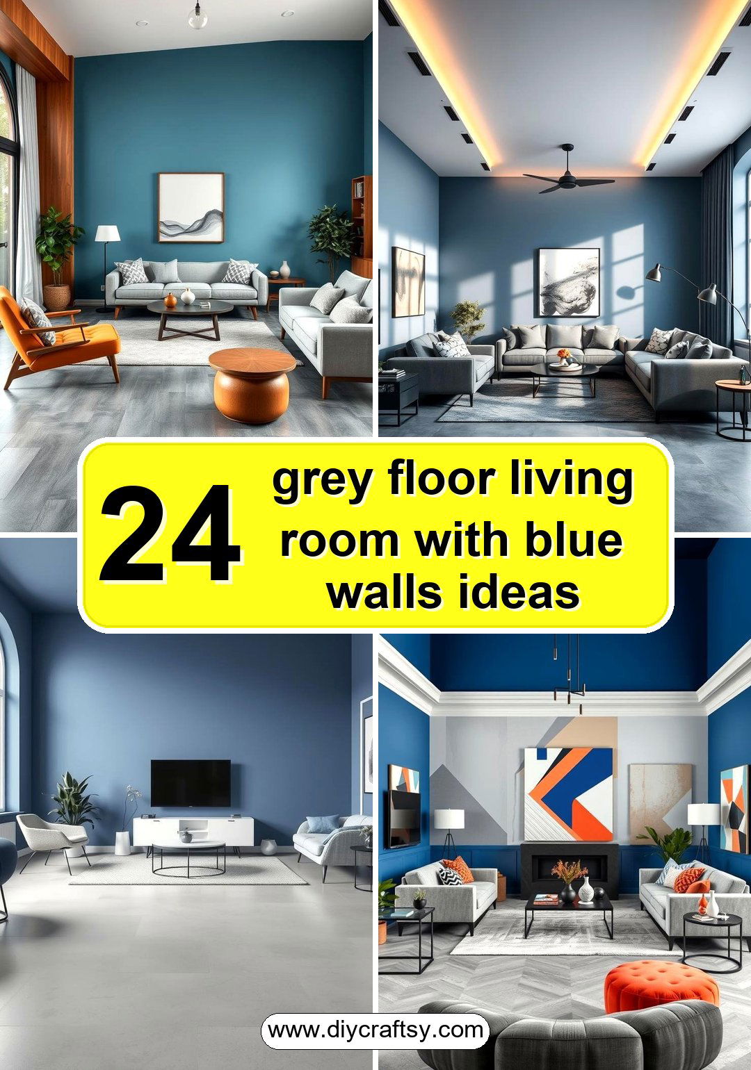 grey floor living room with blue walls ideas