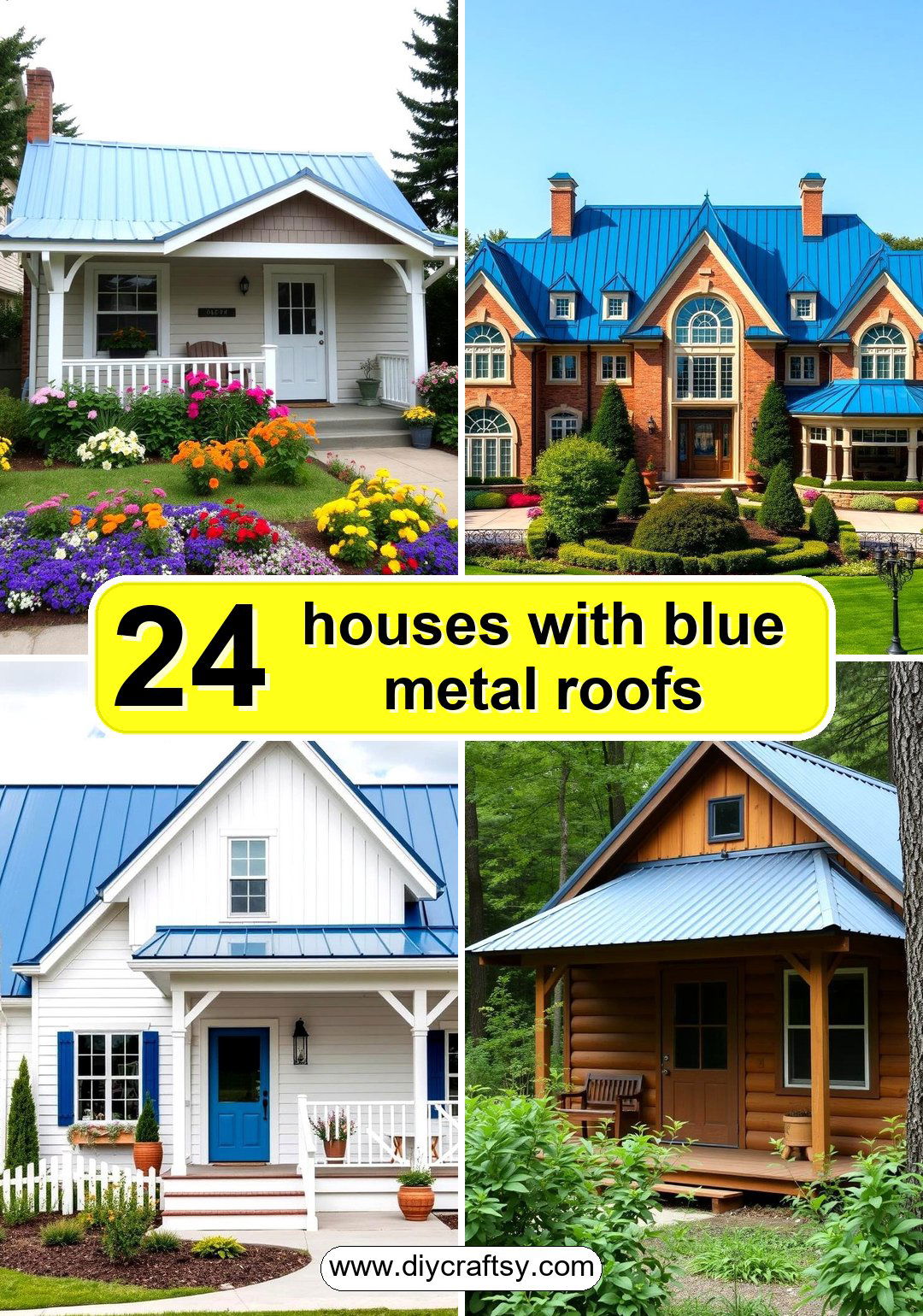 houses with blue metal roofs