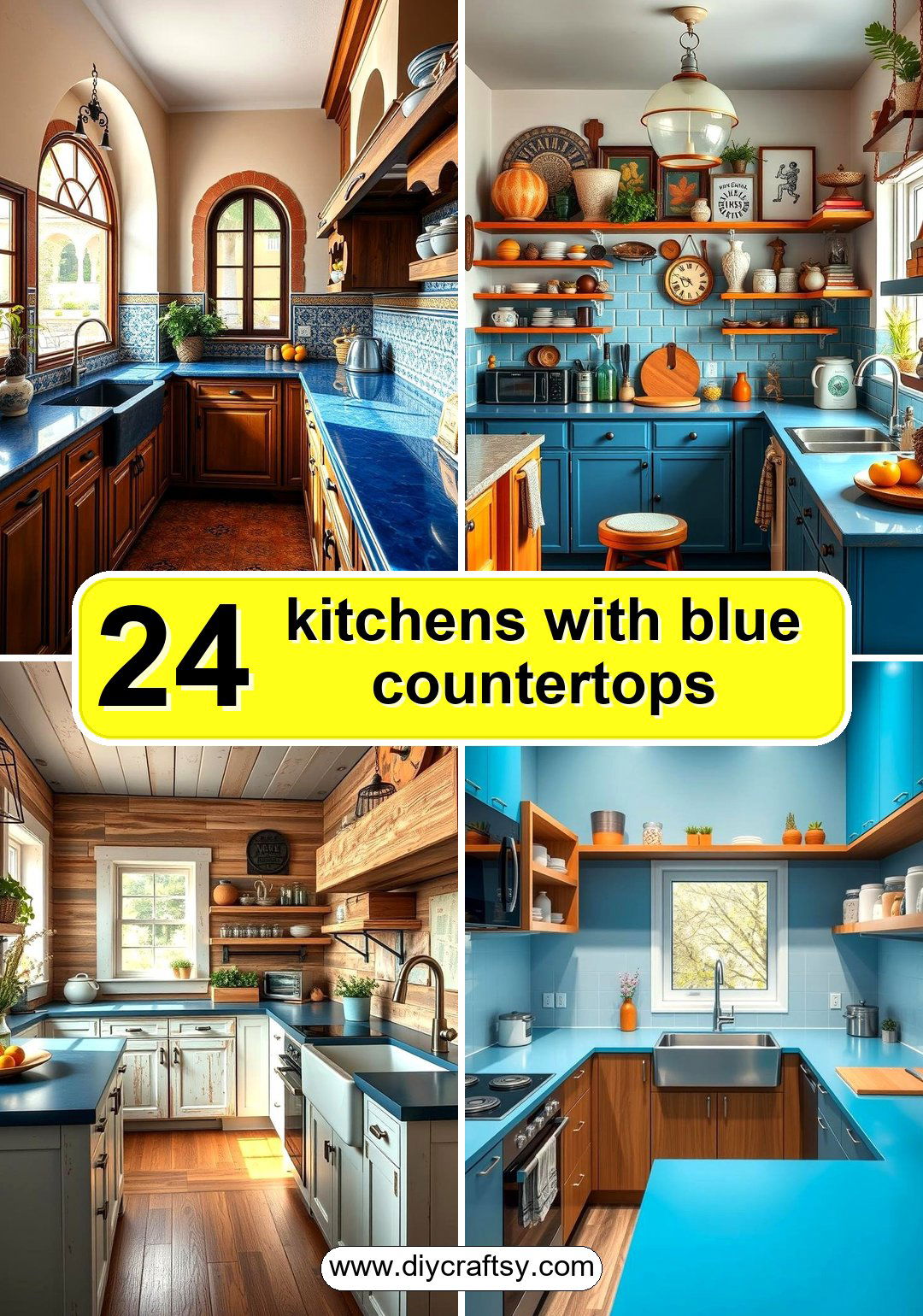 kitchens with blue countertops