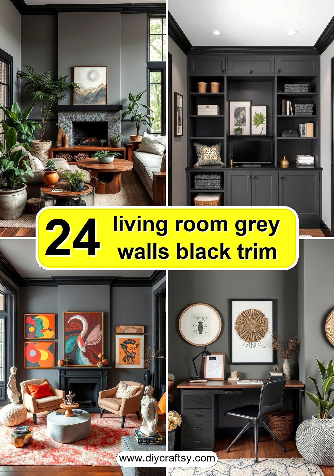 living room grey walls black trim