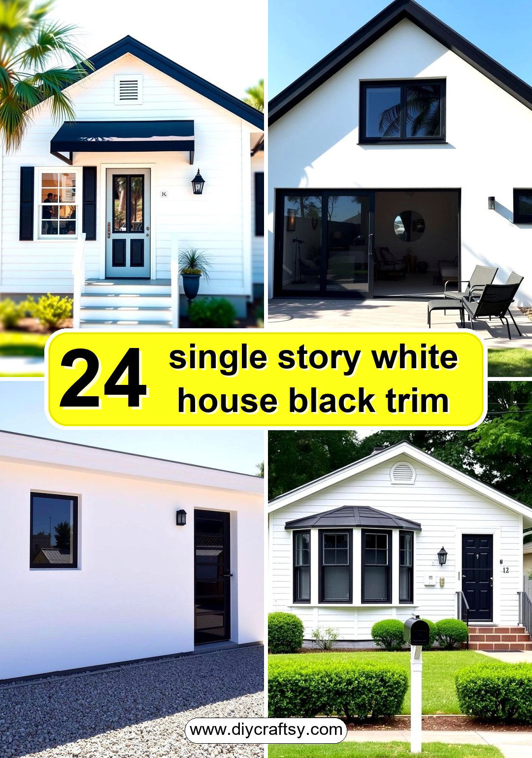 single story white house black trim