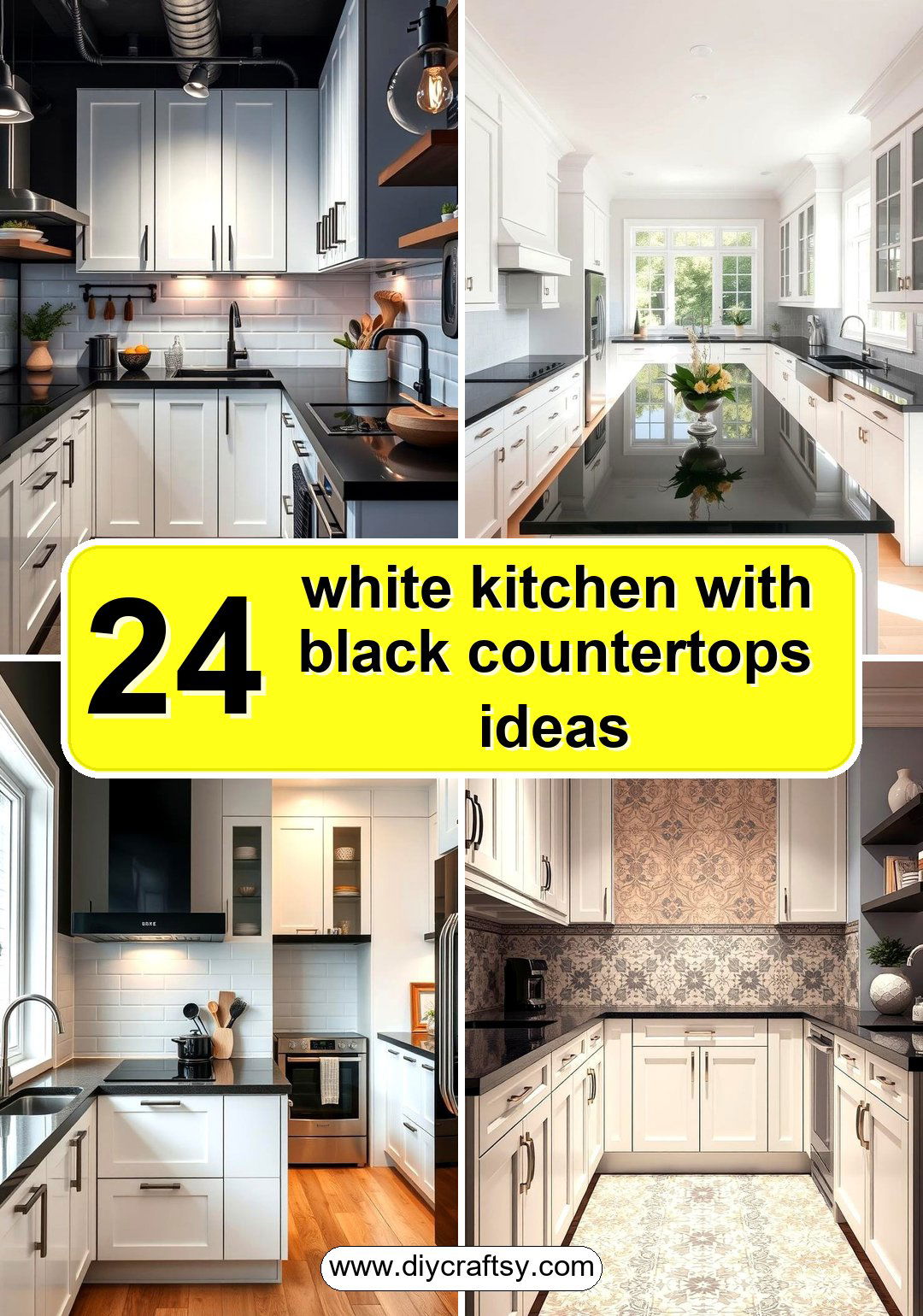 white kitchen with black countertops ideas