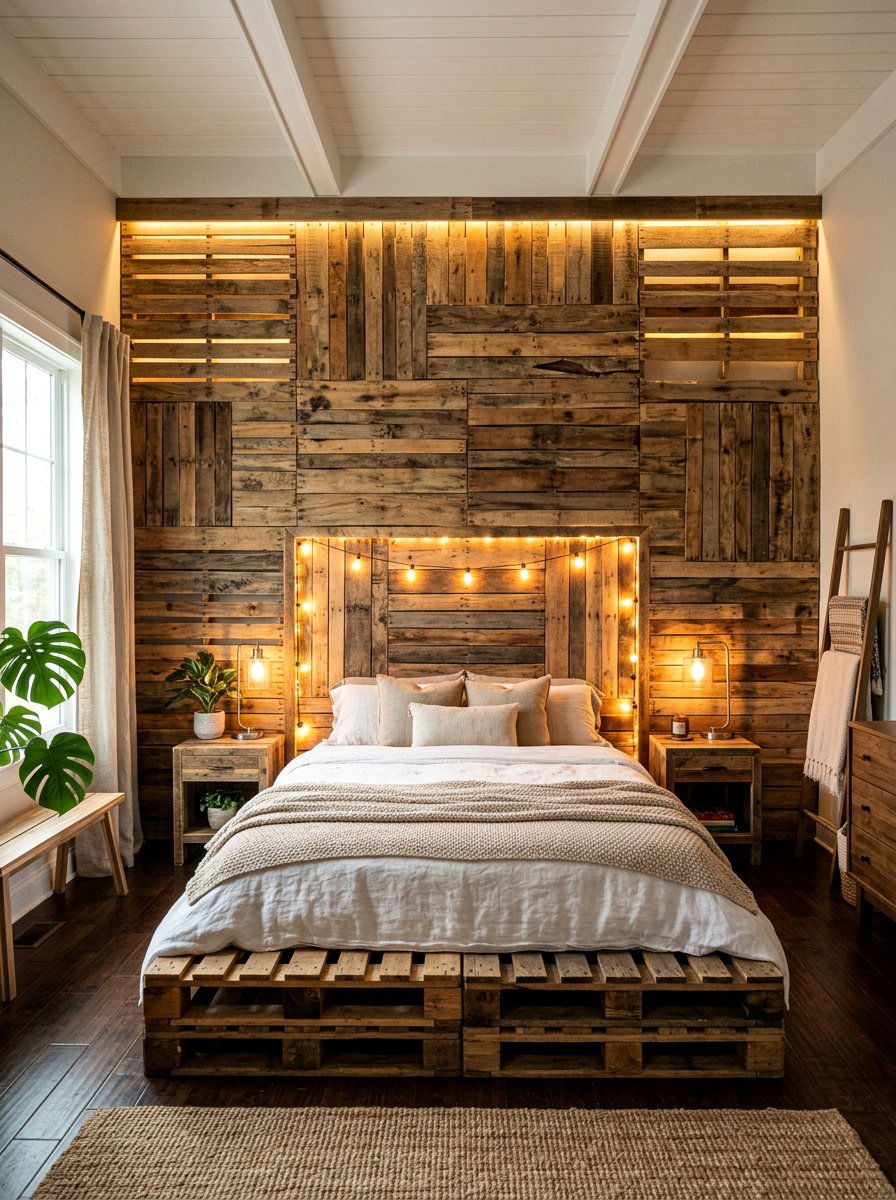 Accent Wall Backdrop - 25 Pallet bed ideas with lights