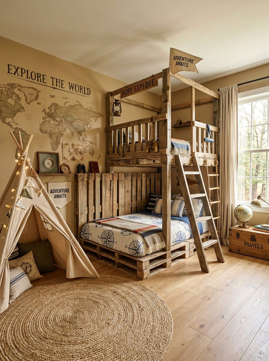 Adventure theme bedroom - 25 Pallet bed ideas for boys room
