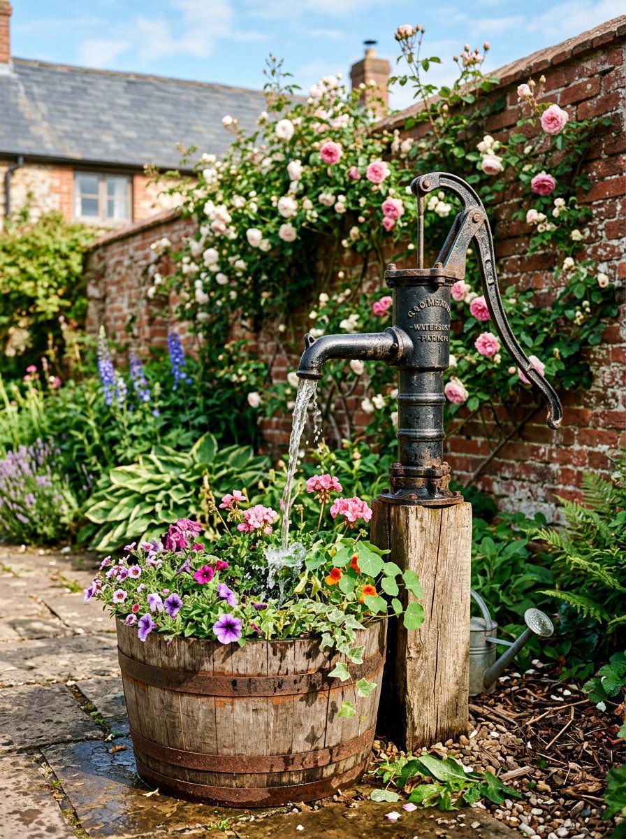 Antique cast iron pump - 25 backyard fountain ideas