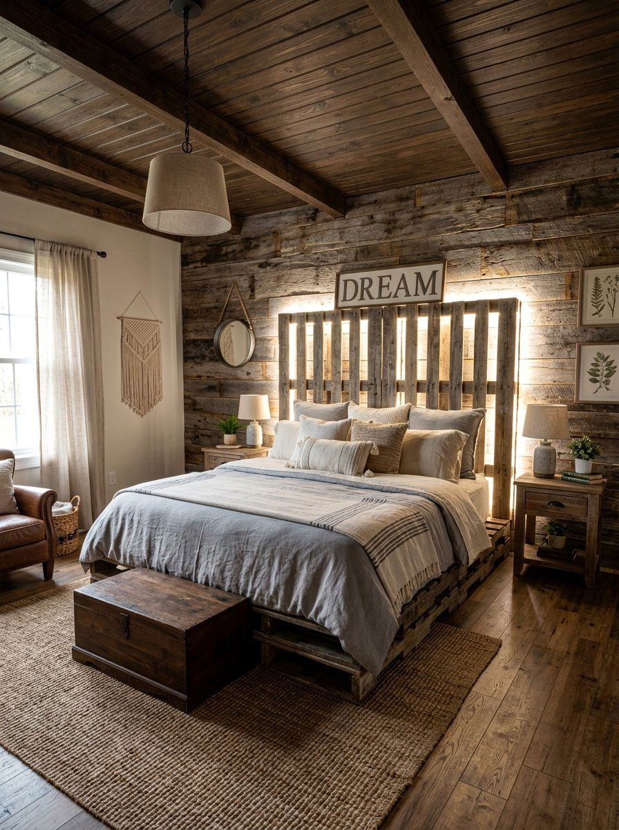 Backlit pallet headboard