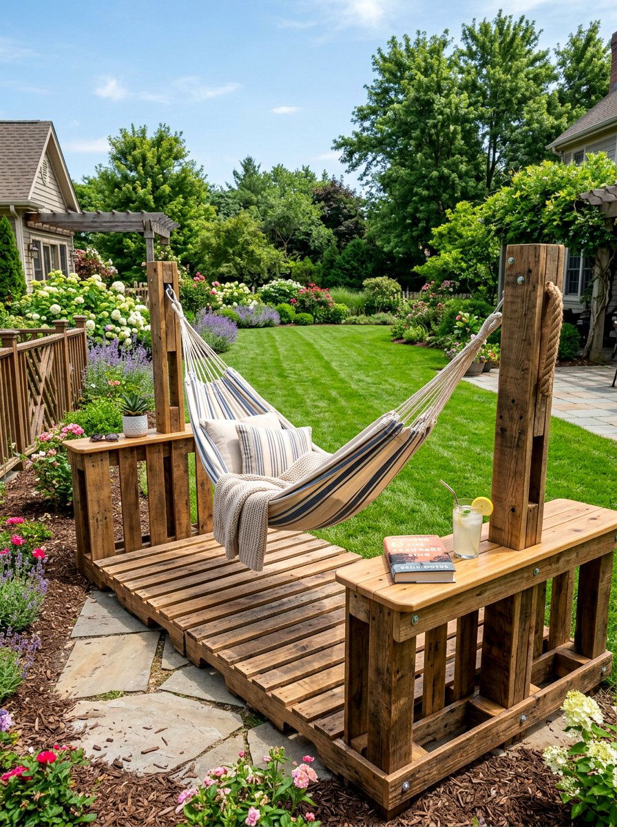 Backyard Pallet Hammock Station - 25 Pallet Hammock Stand Ideas