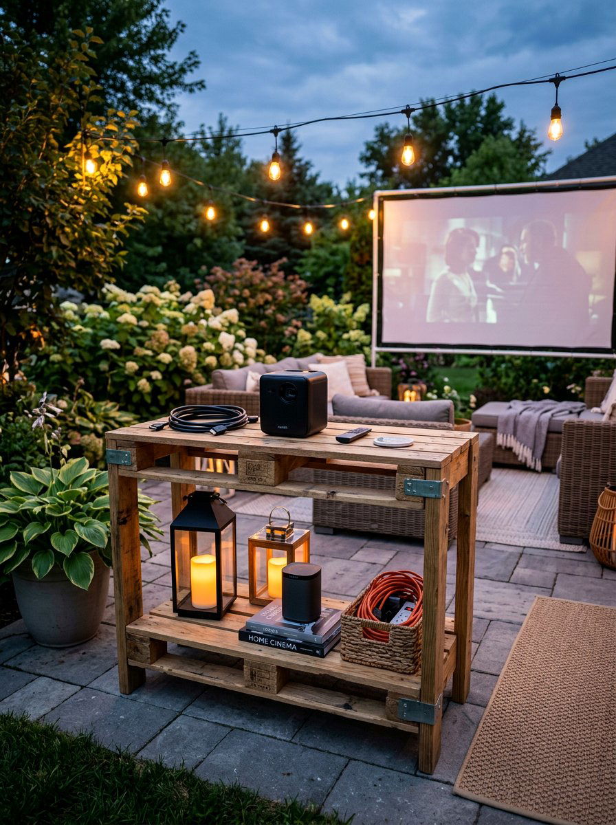 Backyard Projector Stand Pallet - 25 Pallet Outdoor Movie Screen Ideas