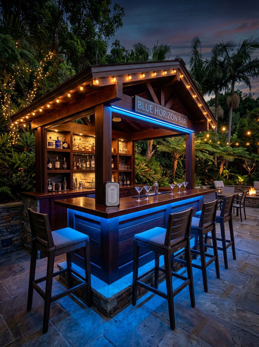 Bar With Led Lighting - 25 Pallet Outdoor Bar Ideas