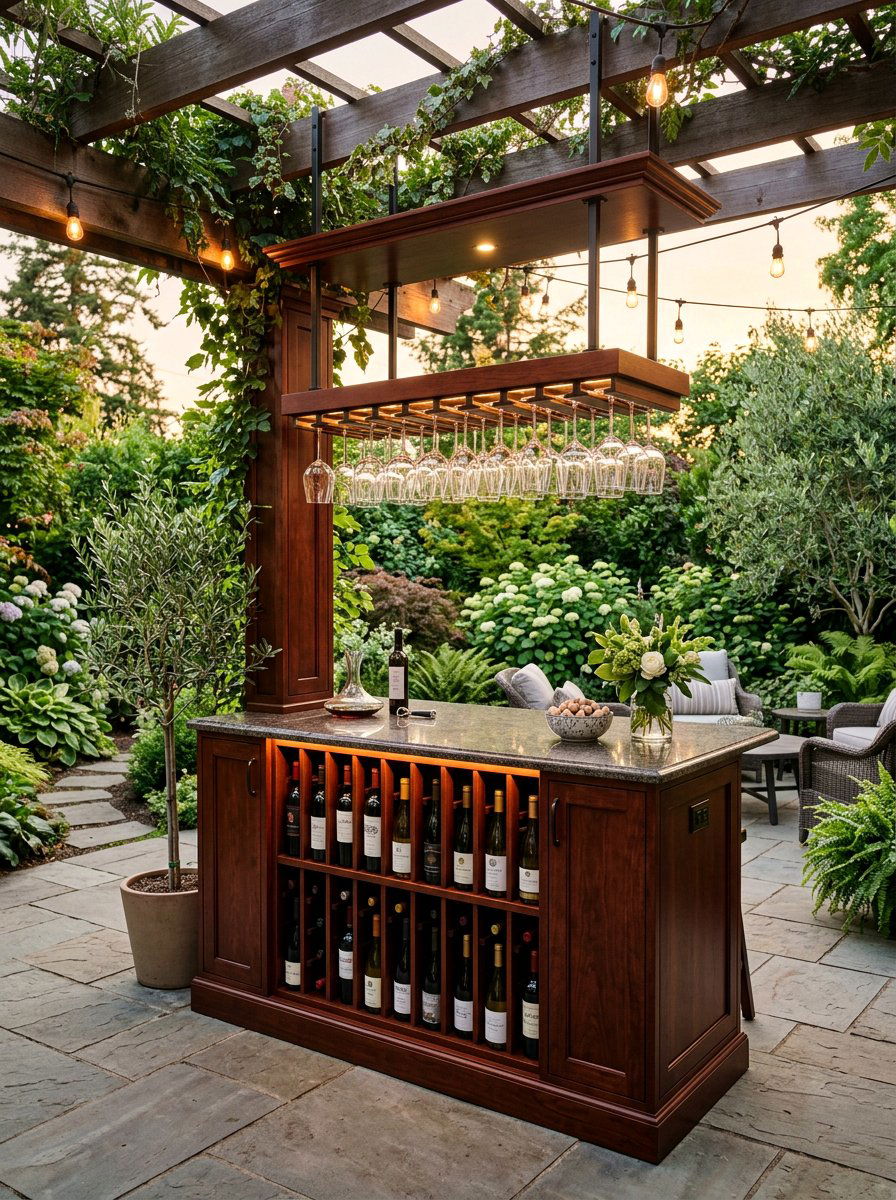 Bar With Wine Storage - 25 Pallet Outdoor Bar Ideas