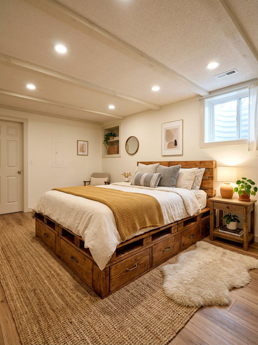 Basement Space Bedroom - 25 Pallet bed ideas with drawers