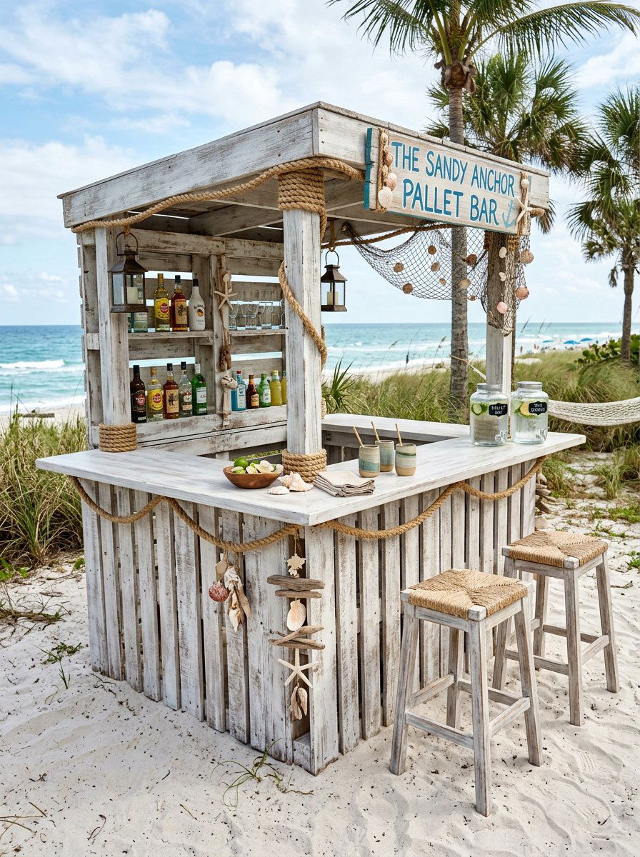 Beach Style Pallet Bar - 25 Pallet Tiki Bar Ideas