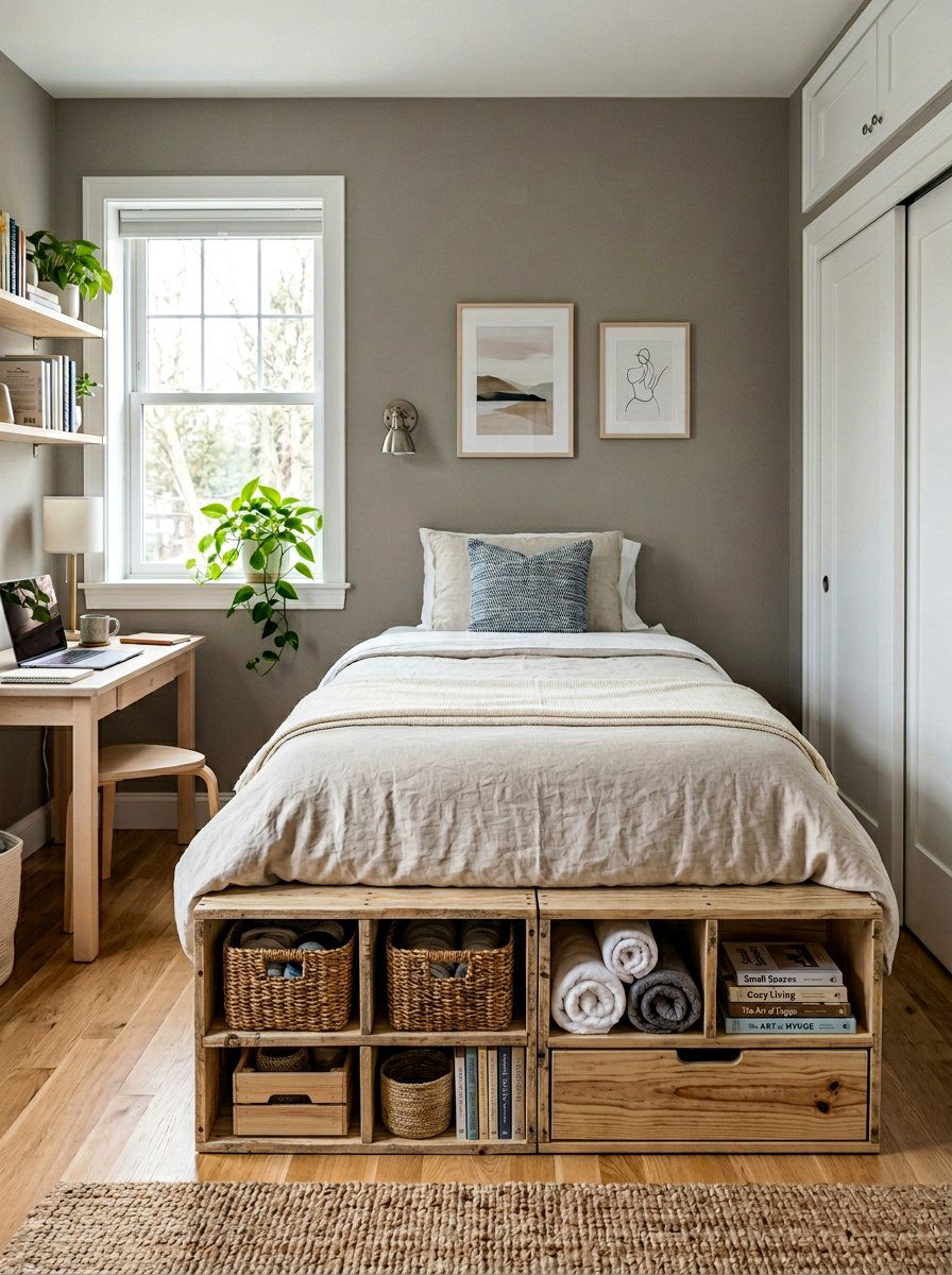 Bed with storage pallets - 25 Twin pallet bed ideas