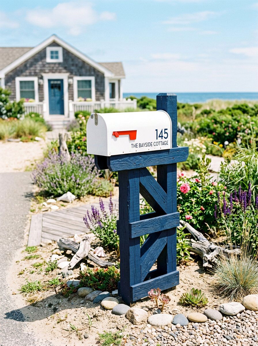 Blue painted pallet mailbox post - 25 Pallet Mailbox Post Ideas