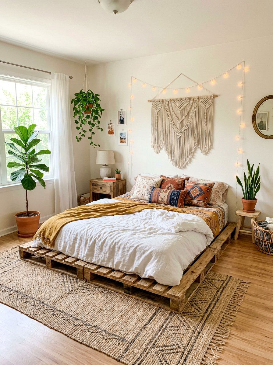 Bohemian Bedroom - 25 King size pallet bed ideas