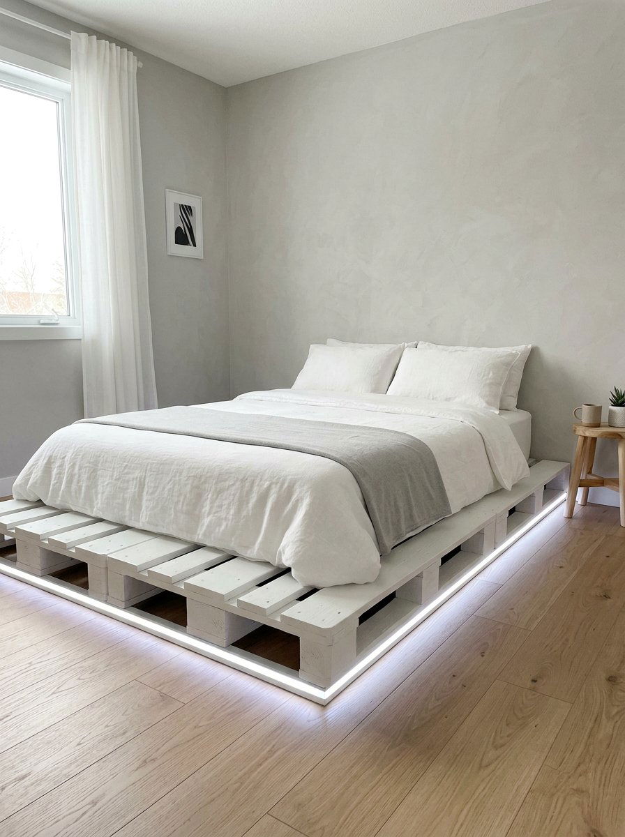 Bohemian Pallet Bed - 25 Pallet bed frame with LED strip ideas