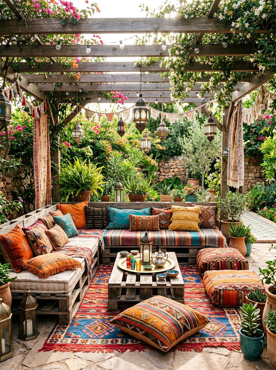 Bohemian Pallet Lounge - 25 Pallet Bench for Garden Ideas