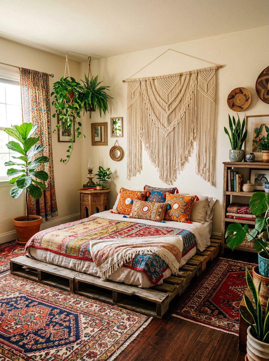 Bohemian guest room pallet bed - 25 Pallet bed ideas for guest room